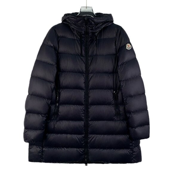 JW0426 Moncler Suyen series black logo patch hooded zipper long-sleeved down jac